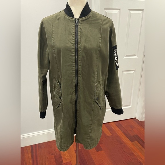 Zara Denim Speak Up Long Bomber Jacket - Picture 6 of 16